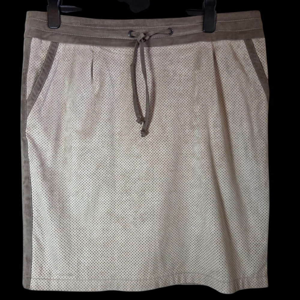 Tuzzi Chic Tan Sued3 Look Pencil Skirt Size 14